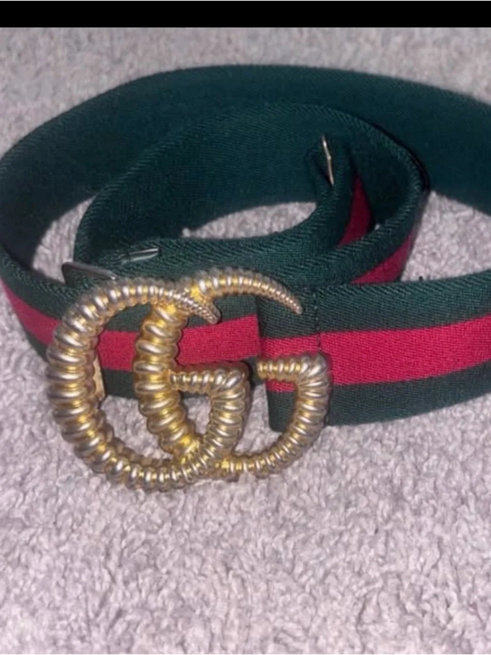 Gucci Green and Red Web Stripe Belt with Gold Double-G Buckle